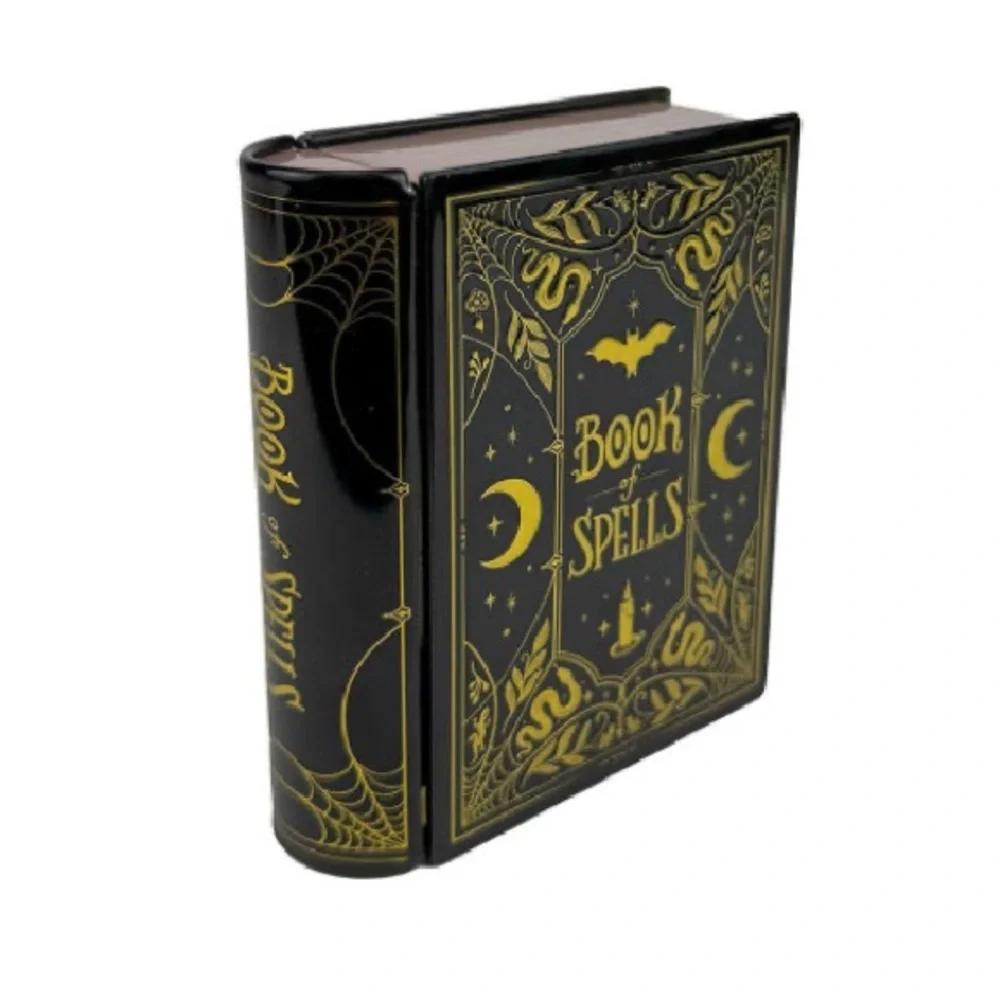 Black and Gold Book of Spells Decorative canister box with candle